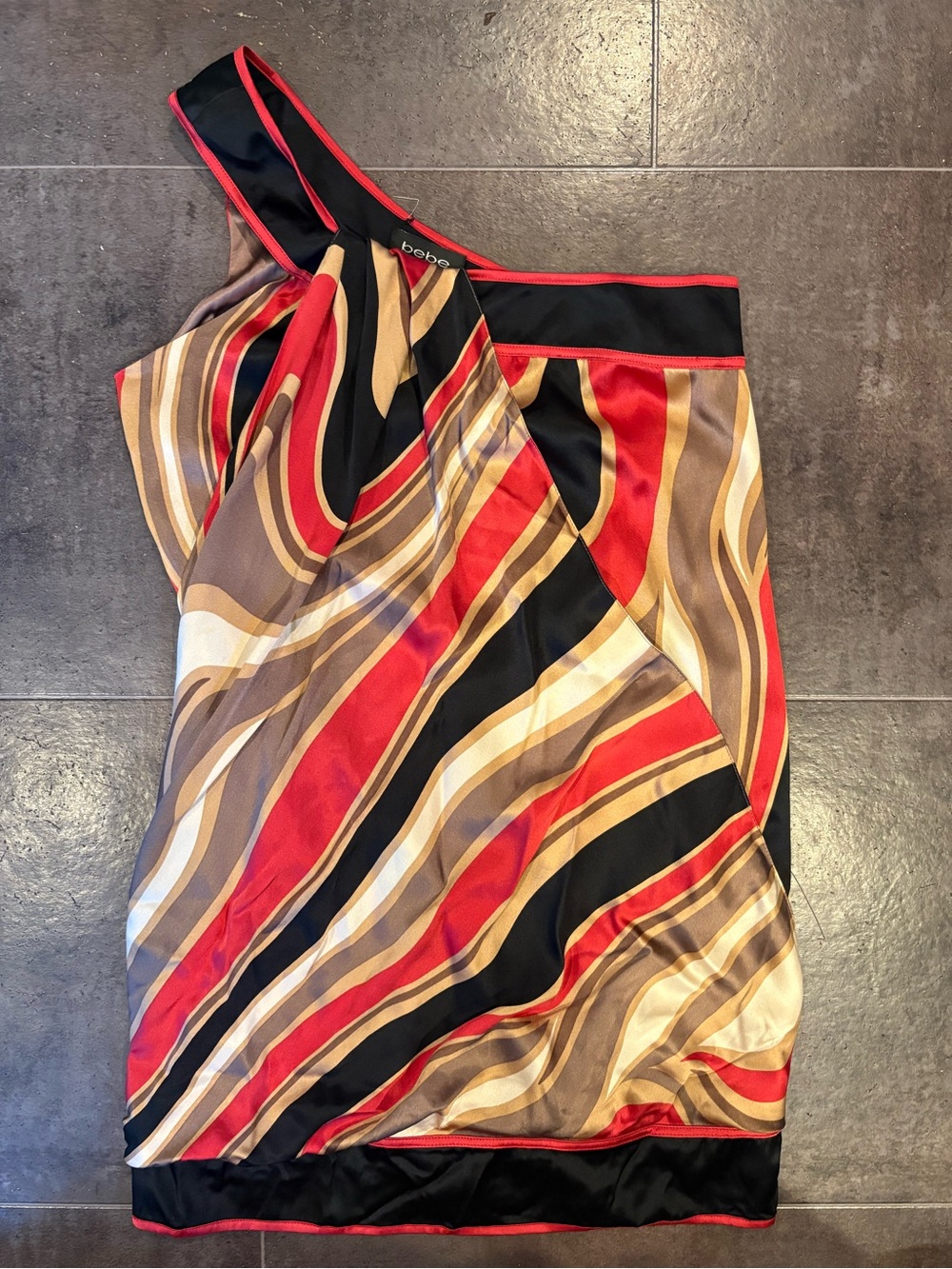 Y2K BEBE Women’s One Sleeve Wrap Drape Satin Silk Blouse Shirt Vintage Mallcore